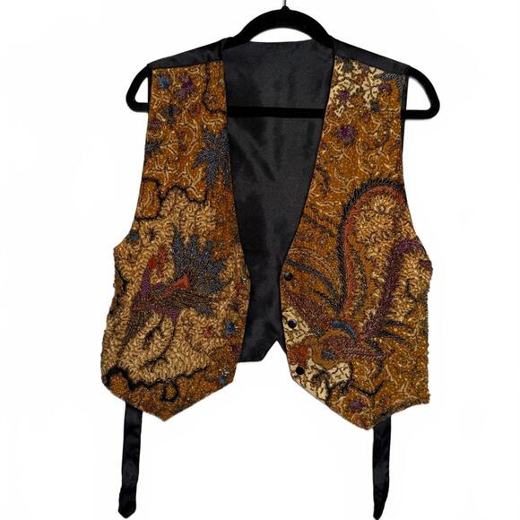 Vintage Embroidered Beaded Patterned Vest with Satin Back - Picture 5 of 5